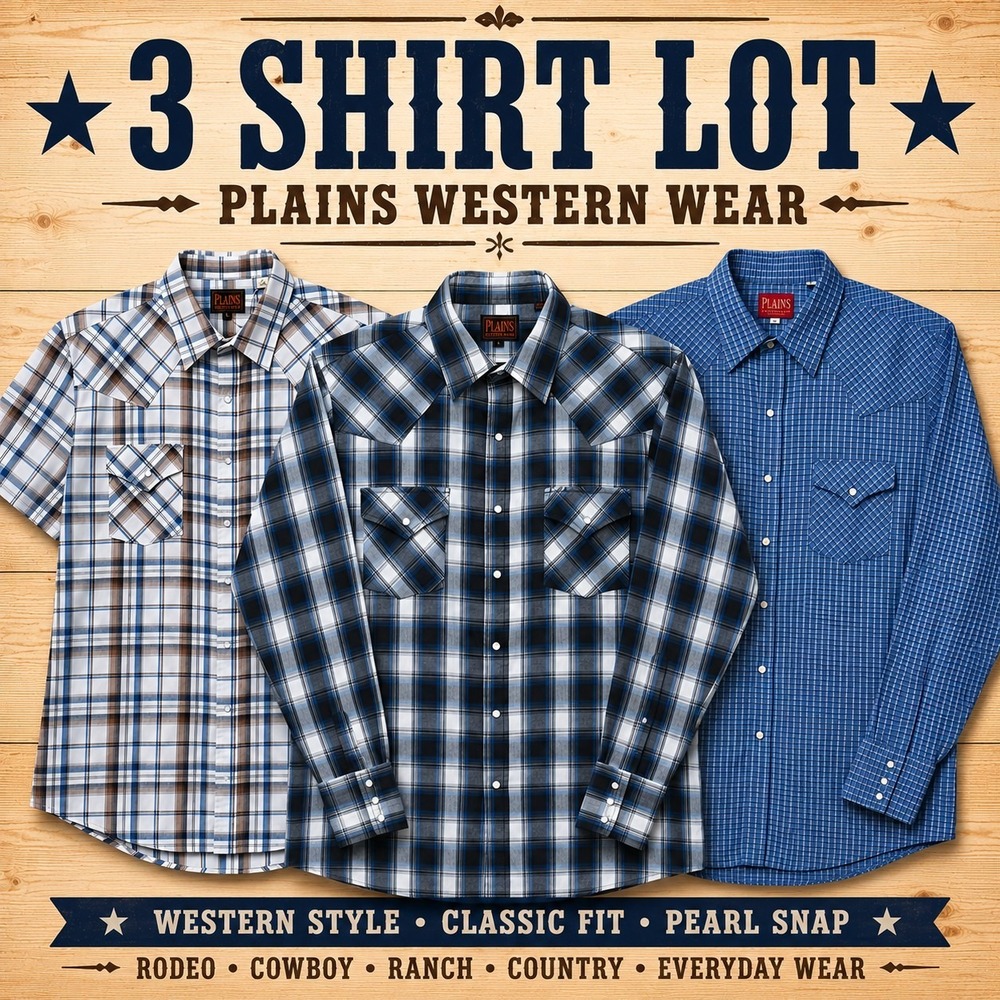 Lot of 3 Plains Western Rodeo  Cowboy Wear Men's Work Western Shirts Large